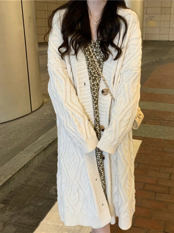 Νέα μόδα γυναικεία πουλόβερ 2023 Φθινόπωρο Χειμώνας μονόστηθος μακρύ πλεκτό παλτό ζακέτα για γυναικεία ρούχα Πλεκτά μπλούζες