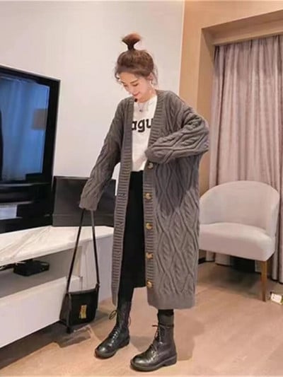 Jauni modes sieviešu džemperi, 2023. gada rudens, ziemas, vienrindas vienrindas, gara trikotāžas mētelis sievietēm Apģērbi Trikotāžas Topi