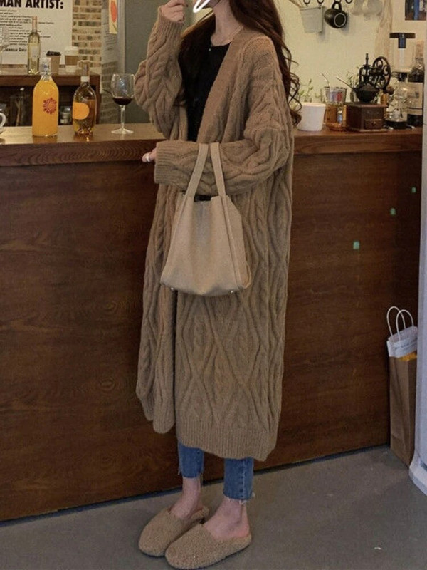 Jauni modes sieviešu džemperi, 2023. gada rudens, ziemas, vienrindas vienrindas, gara trikotāžas mētelis sievietēm Apģērbi Trikotāžas Topi