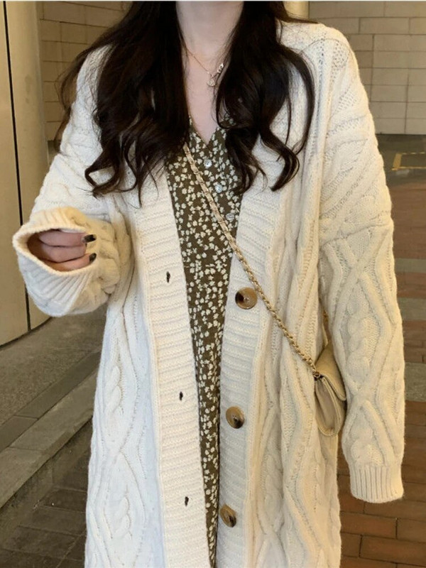 Jauni modes sieviešu džemperi, 2023. gada rudens, ziemas, vienrindas vienrindas, gara trikotāžas mētelis sievietēm Apģērbi Trikotāžas Topi