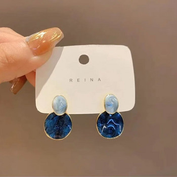 Нови корейски модни фентъзи светли луксозни Klein сини геометрични обеци за жени Изискан универсален стил висулка Обеци Подаръци