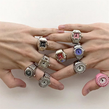 2022 Творчески пънк регулируем кварцов часовник Пръстен за жени Мъж Реколта Двойка Еластични пръстени за пръсти Бижута Подарък Показалец Подвижен