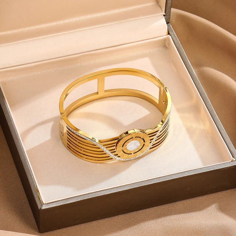 316L rozsdamentes acél karkötő vadonatúj római számokkal varázslatok csillogó kristály dizájn ingyenes szállítás