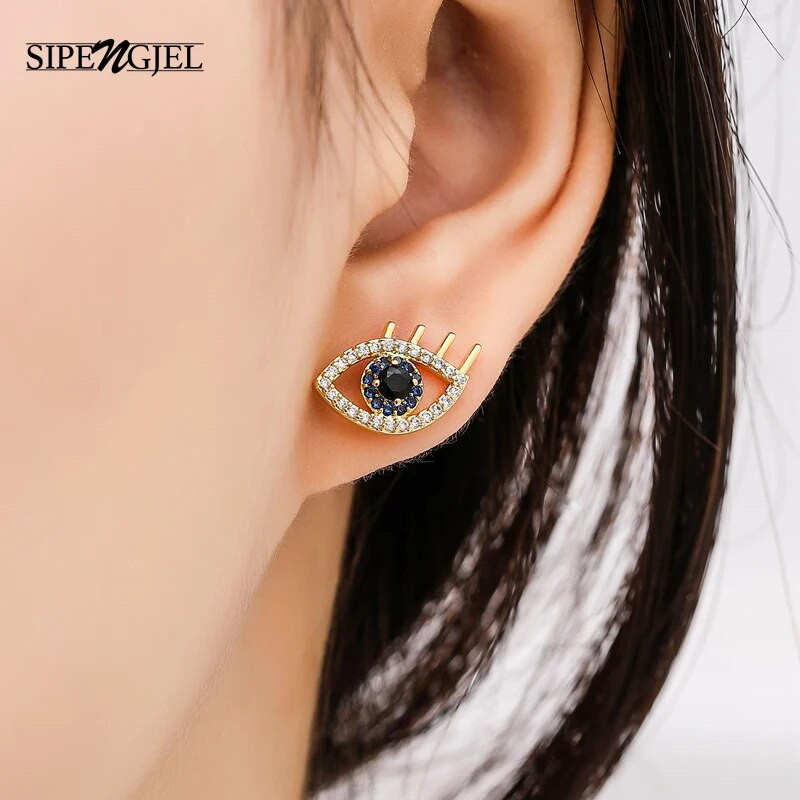 SIPENGJEL Mosaiik-kuubik, tsirkoon sinised silmakõrvarõngad, hea kvaliteediga silmakõrvarõngad naistele mõeldud pulmaehteks.