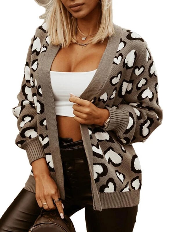 2023. aasta naiste lahtine pikk kardigan pikkade varrukatega V kaelusega tänava hipsteri stiilis trükimustriga kootud kampsun