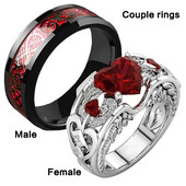 Нови дамски пръстени с червено сърце и цвете от роза за влюбени Модел от неръждаема стомана Мъжки пръстени за двойки Бижута Сватбени ленти
