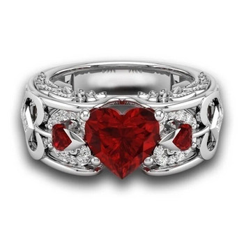 Нови дамски пръстени с червено сърце и цвете от роза за влюбени Модел от неръждаема стомана Мъжки пръстени за двойки Бижута Сватбени ленти