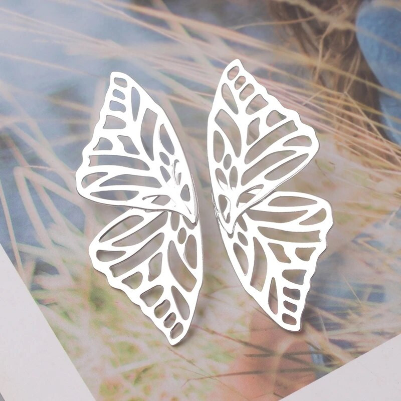 5Colors Hiphop Big Butterfly Stud Stud Auskars Sievietēm Metāla Eņģelis Spārns Piekarināms Auss Hiperbola Rotaslietas Dāvana Valentīna dienai