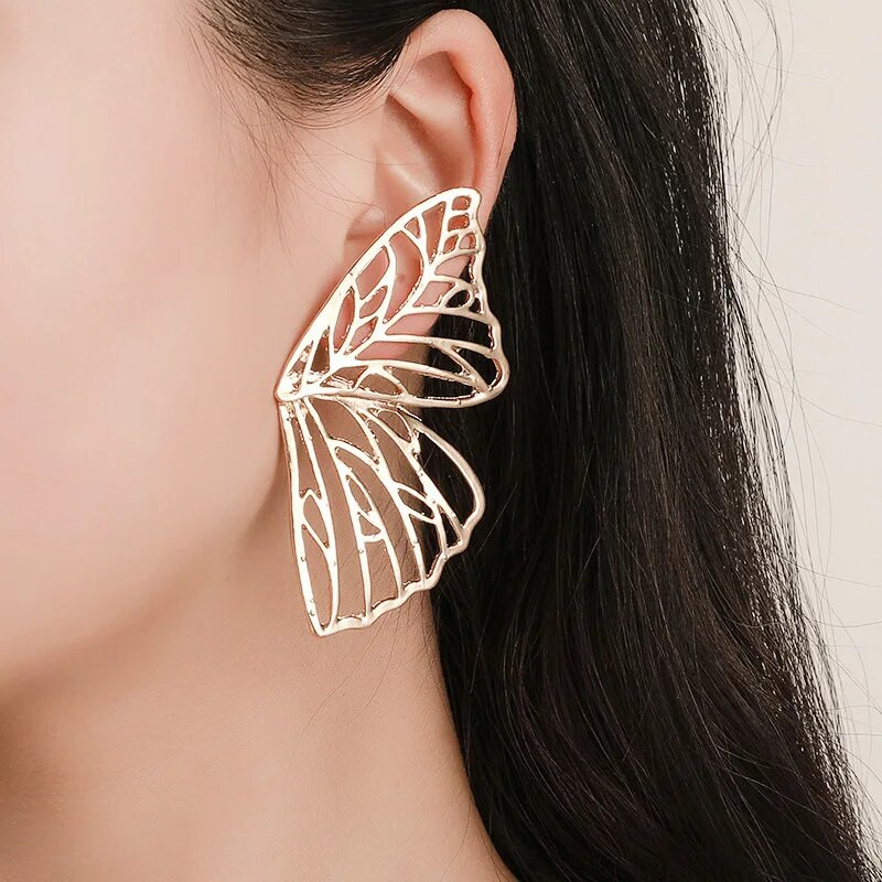 5Colors Hiphop Big Butterfly Stud Stud Auskars Sievietēm Metāla Eņģelis Spārns Piekarināms Auss Hiperbola Rotaslietas Dāvana Valentīna dienai