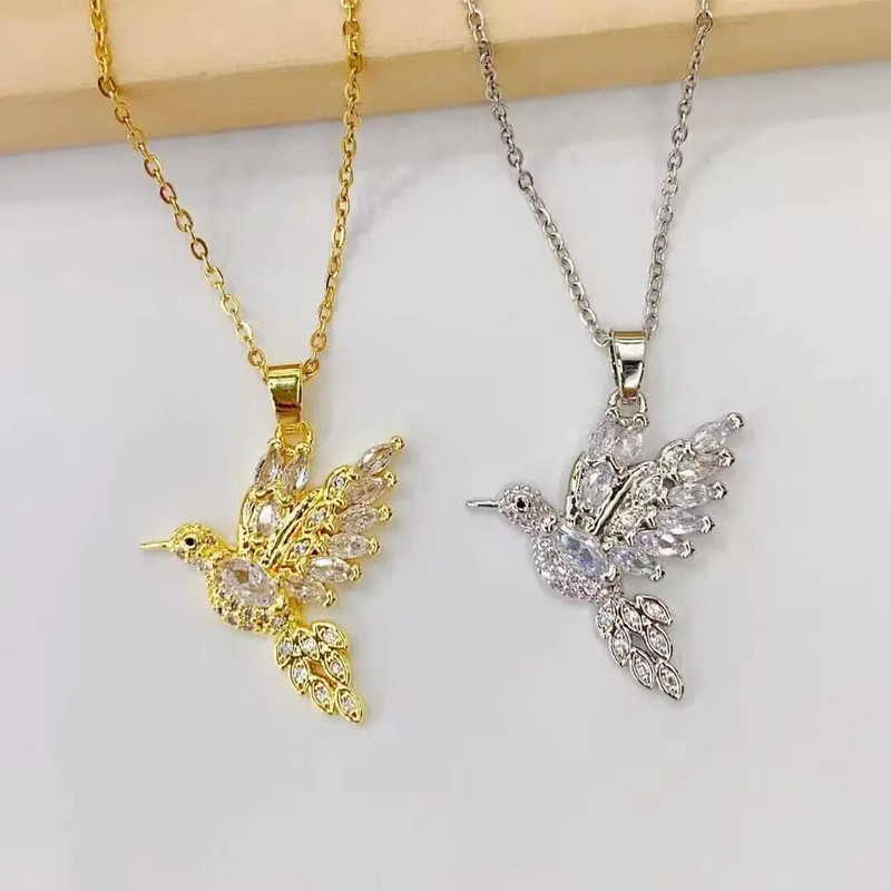 [επιχρυσωμένο ασήμι 18 καρατίων] Πολυτελές κολιέ με κρεμαστό κόσμημα από κρυστάλλινα πτηνά Βαβυλωνίας Κομψό Αξεσουάρ κοσμημάτων για πάρτι γενεθλίων σε δεξίωση