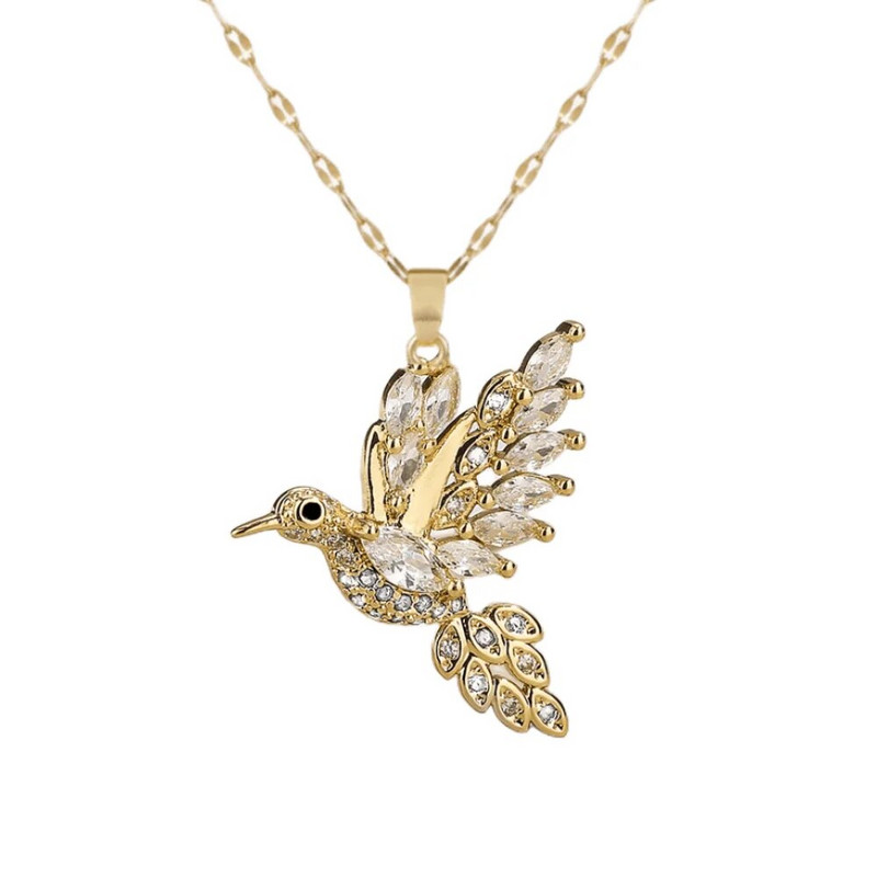 [επιχρυσωμένο ασήμι 18 καρατίων] Πολυτελές κολιέ με κρεμαστό κόσμημα από κρυστάλλινα πτηνά Βαβυλωνίας Κομψό Αξεσουάρ κοσμημάτων για πάρτι γενεθλίων σε δεξίωση