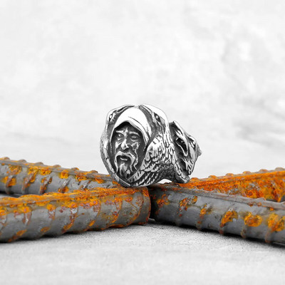 Винтидж мъжки викинг пръстен с гарван от неръждаема стомана Nordic Fashion Amulet Teen Multistyle Viking Jewelry Висулка Аксесоар за подарък