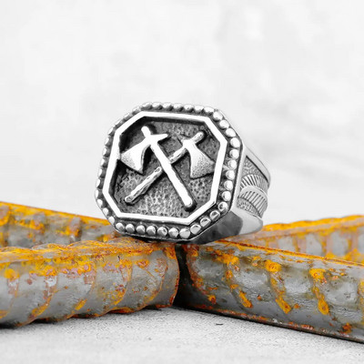 Винтидж мъжки викинг пръстен с гарван от неръждаема стомана Nordic Fashion Amulet Teen Multistyle Viking Jewelry Висулка Аксесоар за подарък