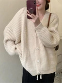 Γυναικεία ζακέτα φαρδιά πλεξίματος 5 χρωμάτων Μακρυμάνικο πλεκτό μπουφάν Leisure Φθινόπωρο Απλό Βασικό Μόδα Ζεστό πουλόβερ σε κορεατικό στυλ