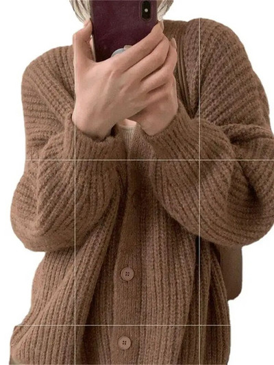 Γυναικεία ζακέτα φαρδιά πλεξίματος 5 χρωμάτων Μακρυμάνικο πλεκτό μπουφάν Leisure Φθινόπωρο Απλό Βασικό Μόδα Ζεστό πουλόβερ σε κορεατικό στυλ