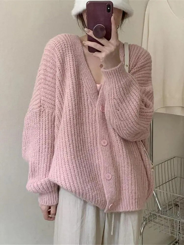 Γυναικεία ζακέτα φαρδιά πλεξίματος 5 χρωμάτων Μακρυμάνικο πλεκτό μπουφάν Leisure Φθινόπωρο Απλό Βασικό Μόδα Ζεστό πουλόβερ σε κορεατικό στυλ