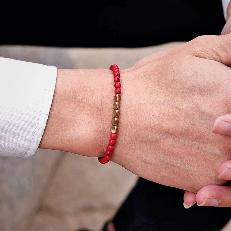 Antik kézzel készített 4 mm-es természetes kő gyöngyök karkötő kis réz gyöngyös tigrisszem hematit karkötő férfiaknak karszalag ékszer Homme