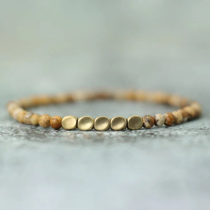 Antik kézzel készített 4 mm-es természetes kő gyöngyök karkötő kis réz gyöngyös tigrisszem hematit karkötő férfiaknak karszalag ékszer Homme