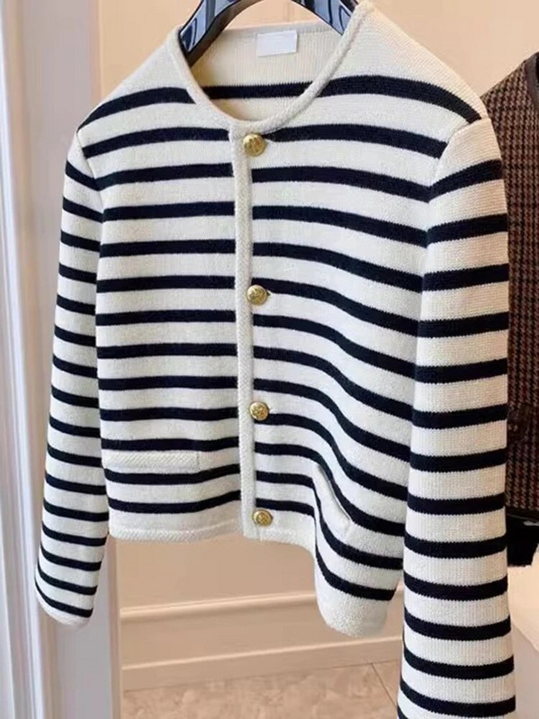 Rudens ziemas svītrains džemperis, īss jaciņš sievietēm, korejiešu ikdienišķs, o-veida kakla adījums Gilet, jauns, mīksts, mīksts trikotāžas tops ar garām piedurknēm