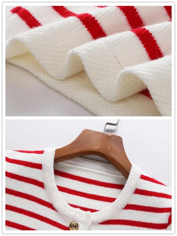 Rudens ziemas svītrains džemperis, īss jaciņš sievietēm, korejiešu ikdienišķs, o-veida kakla adījums Gilet, jauns, mīksts, mīksts trikotāžas tops ar garām piedurknēm