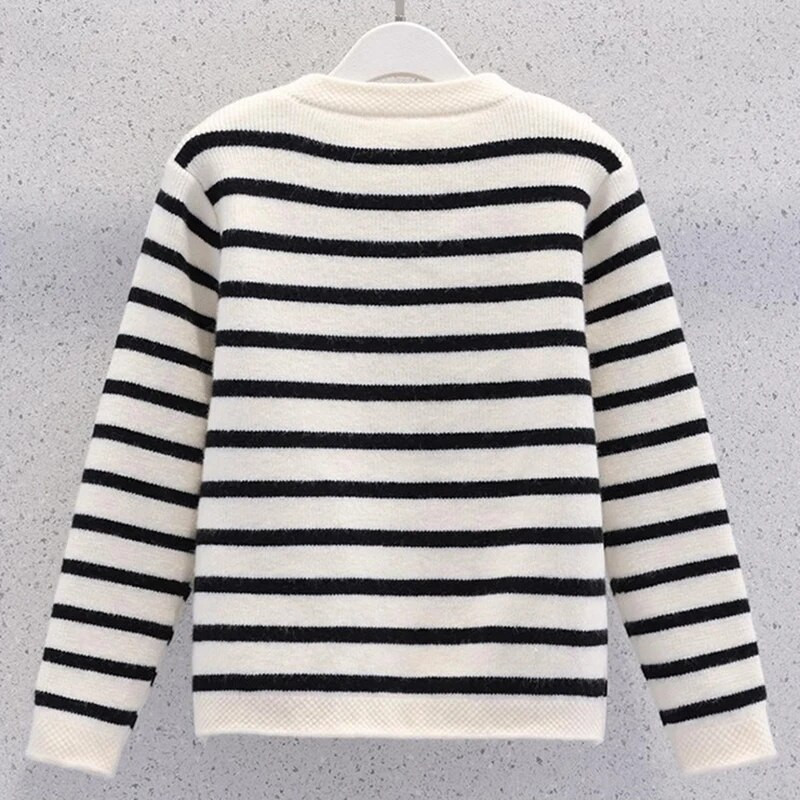 Rudens ziemas svītrains džemperis, īss jaciņš sievietēm, korejiešu ikdienišķs, o-veida kakla adījums Gilet, jauns, mīksts, mīksts trikotāžas tops ar garām piedurknēm