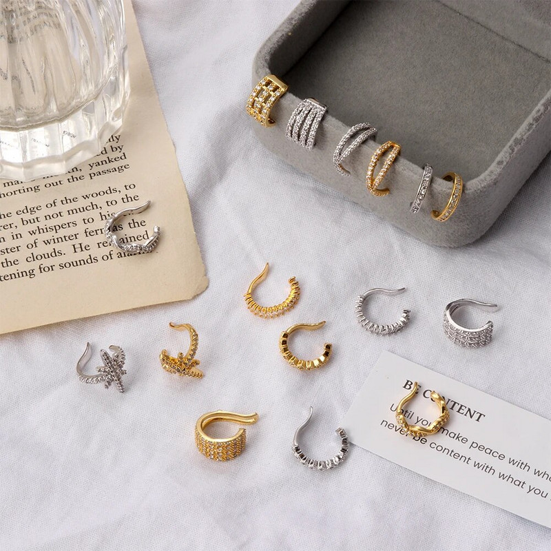 1 gab Helix Cartilage Conch viltus pīrsingu rotaslietas sievietēm vīriešiem regulējamas Cz auss aproces bez pīrsinga gliemežnīcas manžetes auskars