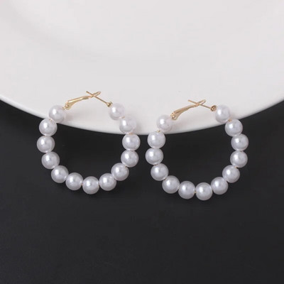 Imitaiton Pearl Hoop fülbevaló nőknek Elegáns koreai divat lányok fül kiegészítők fehér színű gyöngy fülbevaló esküvői ékszerek