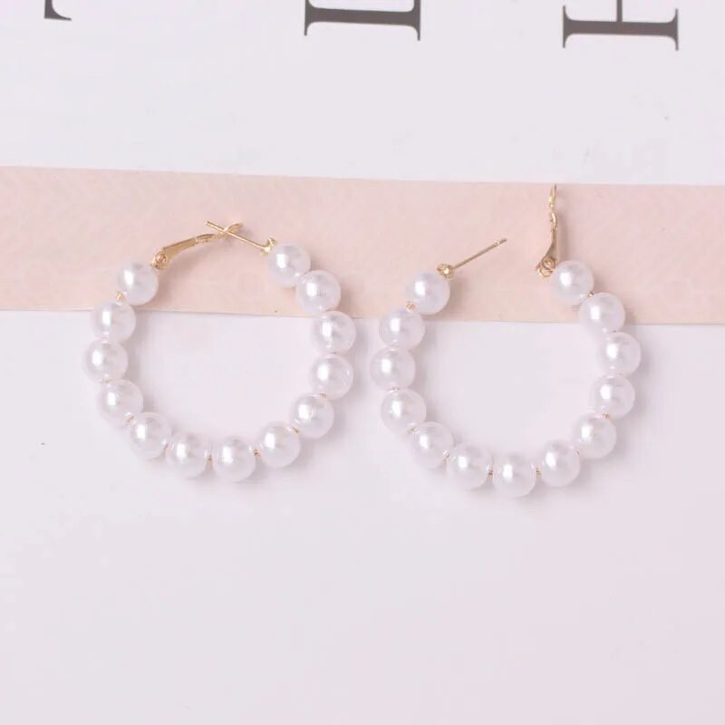 Imitaiton Pearl Hoop fülbevaló nőknek Elegáns koreai divat lányok fül kiegészítők fehér színű gyöngy fülbevaló esküvői ékszerek
