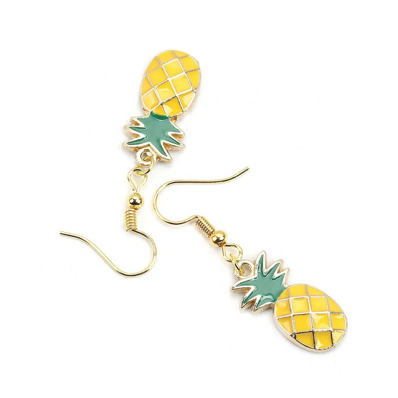Moteriški vaisiniai auskarai, cinko lydinio aukso spalvos ananasai / ananas geltonos ir žalios spalvos emalio auskarai, kabantys auskarai, papuošalai, 1 pora