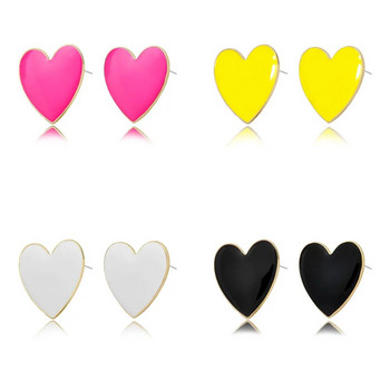 Минималистични обеци със сърце, уличен стил, черни, бели, розови, жълти обеци за жени Корейска мода Любовно сърце Емайлирана обеца