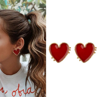 Minimālistiski sirds auskari ielas stila melni balti rozā dzelteni auskari sievietēm korejiešu modes mīlestības sirds emaljas auskari