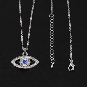Skysuk Елегантен сребърен син кристал със страз Evil Eye висулка Колие Верига Чар Модни дамски бижута Подаръци за рожден ден
