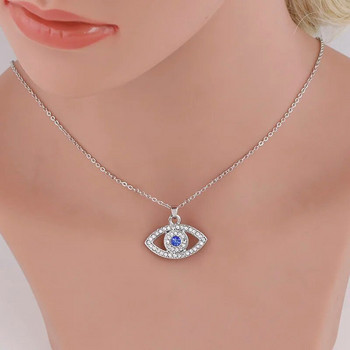 Skysuk Елегантен сребърен син кристал със страз Evil Eye висулка Колие Верига Чар Модни дамски бижута Подаръци за рожден ден