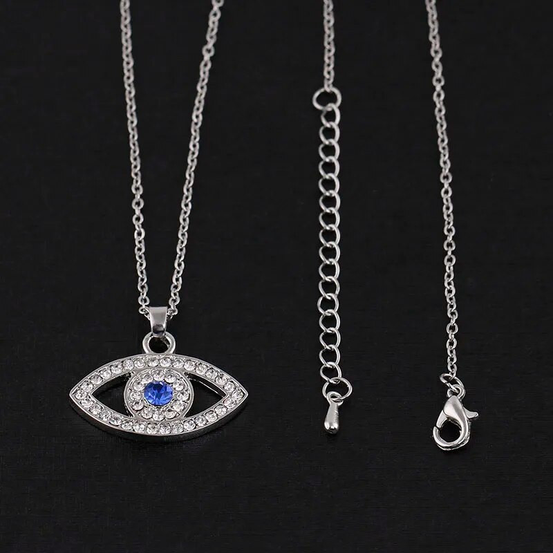 Skysuk elegants, sudraba pārklājums, zils kristāls, kalnu strasts, Evil Eye kulonu kaklarota ķēde, šarms modes sieviešu rotaslietas dzimšanas dienas dāvanas