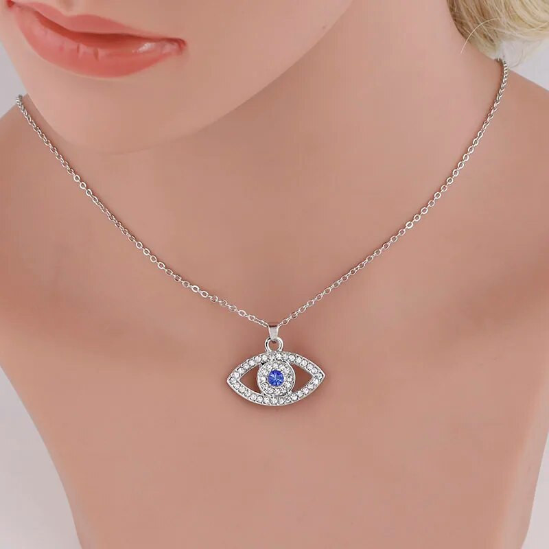 Skysuk elegants, sudraba pārklājums, zils kristāls, kalnu strasts, Evil Eye kulonu kaklarota ķēde, šarms modes sieviešu rotaslietas dzimšanas dienas dāvanas