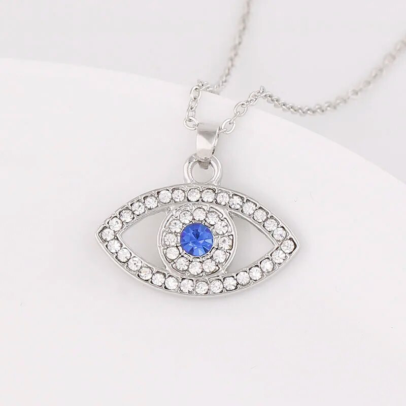 Skysuk elegants, sudraba pārklājums, zils kristāls, kalnu strasts, Evil Eye kulonu kaklarota ķēde, šarms modes sieviešu rotaslietas dzimšanas dienas dāvanas