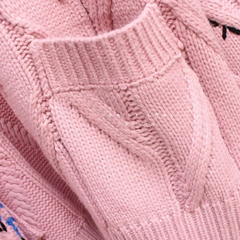 Μόδα ροζ πλεκτό πουλόβερ 2023 Γυναικεία φαρδιά ζακέτα άνοιξη φθινοπωρινό γράμμα κέντημα τσέπη έγχρωμα κουμπιά πουλόβερ παλτό