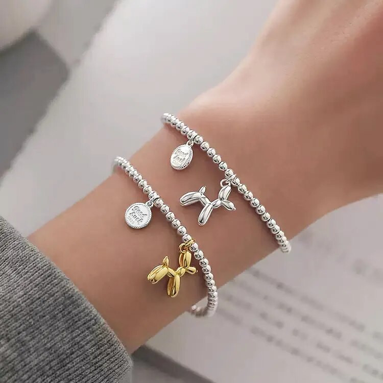 Γυναικείο βραχιόλι Δημιουργικό χαριτωμένο μπαλόνι βραχιόλια σκύλου Χάντρες αλυσίδα Γυναικεία κοσμήματα Γλυκά ζευγάρια Μόδα ελαστικό σχοινί μεταλλικό περιβραχιόνιο