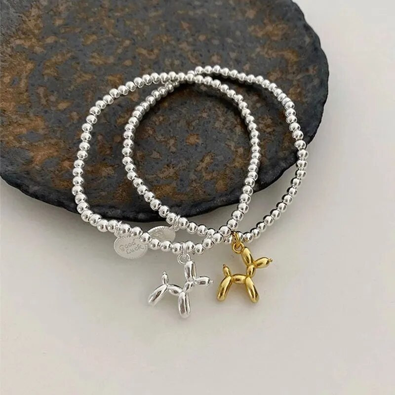 Γυναικείο βραχιόλι Δημιουργικό χαριτωμένο μπαλόνι βραχιόλια σκύλου Χάντρες αλυσίδα Γυναικεία κοσμήματα Γλυκά ζευγάρια Μόδα ελαστικό σχοινί μεταλλικό περιβραχιόνιο