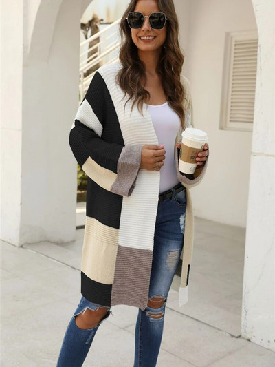 Őszi-téli új női kardigán pulóver Splicing hosszú pulóver alkalmi utcai kabát felső nagyméretű kardigán kötött kardigán felsők