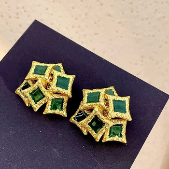 Τετράγωνο ακανόνιστης γεωμετρίας Πράσινο βερνίκι που στάζει Vintage Κομψά μεταλλικά σκουλαρίκια για γυναίκες Κοσμήματα για κορίτσια για πάρτι HUANZHI 2023 NEW
