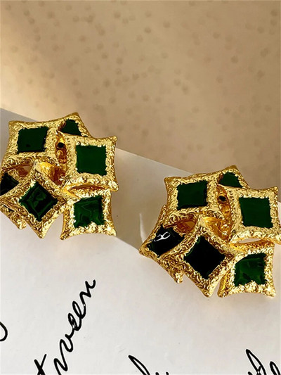 Ebakorrapärase geomeetriaga ruudukujuline roheline tilkuva glasuur Vintage elegantsed metallist kõrvarõngad naistele tüdrukute pidude ehted HUANZHI 2023 UUS