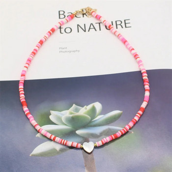 Μόδα Boho Natural Heart Shell Beads Choker 4mm Πολύχρωμο Κρεμαστό κολιέ από πολυμερικό πηλό Χειροποίητο δώρο για γυναικεία κοσμήματα παραλίας