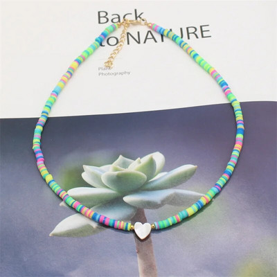 Modni boho perle od prirodnog srca u obliku školjke, ogrlica s privjeskom od 4 mm šarene ogrlice od polimerske gline, ručno rađen ženski nakit za plažu, poklon