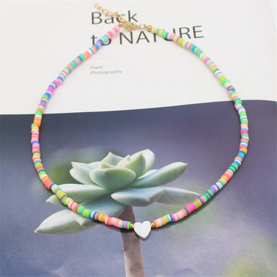 Modni boho perle od prirodnog srca u obliku školjke, ogrlica s privjeskom od 4 mm šarene ogrlice od polimerske gline, ručno rađen ženski nakit za plažu, poklon