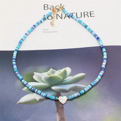 Modni boho perle od prirodnog srca u obliku školjke, ogrlica s privjeskom od 4 mm šarene ogrlice od polimerske gline, ručno rađen ženski nakit za plažu, poklon