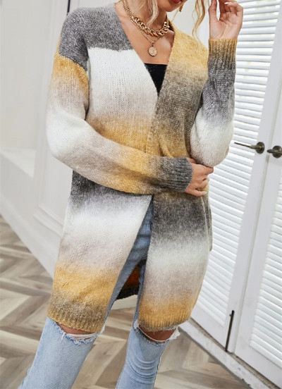 Sügisvintage kardiganid talve uus naiste kampsun 2022 uued taskud vikerkaare lipsuga värvitud keskmise pikkusega kardigan kootud kampsun jakk