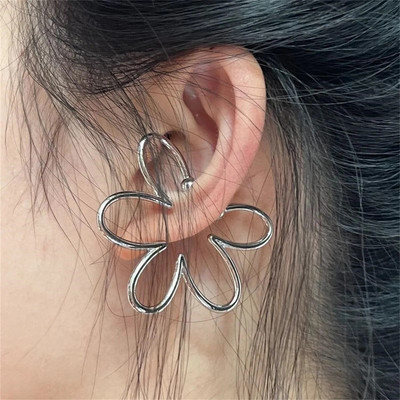 1PC Fashion Cool Metal No Pierced Flower Ear Clip Ear Cuff Γεωμετρικά δημιουργικά σκουλαρίκια Ασημί χρώμα Δώρα για κορίτσια κοσμήματα