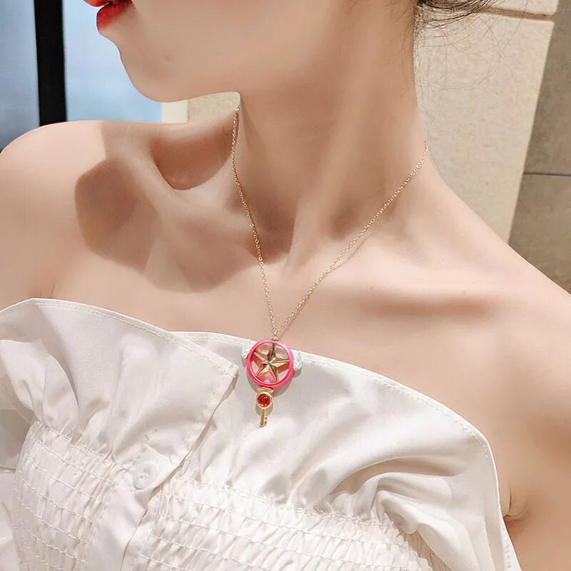 Anime Cardcaptor atslēgas kaklarota metāla kulons KINOMOTO SAKURA Cosplay rekvizīti Wing Star kulons Cute Choker modes rotaslietas dāvana
