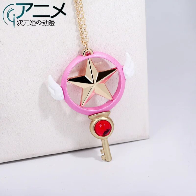 Anime Cardcaptor atslēgas kaklarota metāla kulons KINOMOTO SAKURA Cosplay rekvizīti Wing Star kulons Cute Choker modes rotaslietas dāvana